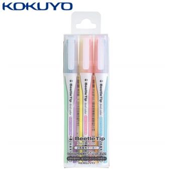 日本KOKUYO雙色螢光筆Beetle Tip dual color PM-L313-3S(淡色版;3入組)日本平行輸入