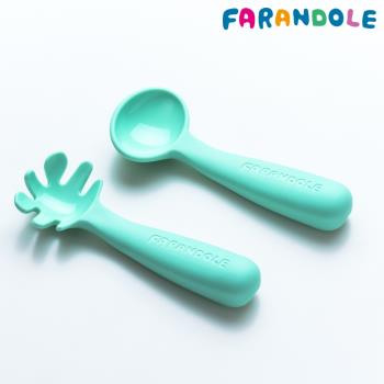 FARANDOLE 法紅荳 嬰幼兒聰明學習餐具組-小麵撈+小湯匙(藍綠色)