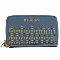 MICHAEL KORS HAYES 金字鉚釘手提式拉鍊中長夾.單寧藍