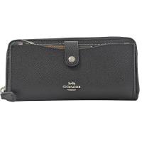 COACH馬車LOGO撞色迷彩信封式拉鍊長夾(黑/墨綠)