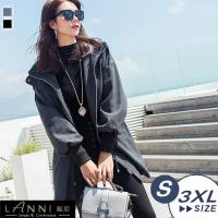 LANNI 藍尼-韓版寬鬆縮腰毛呢長版連帽外套 S-2XL (2色)
