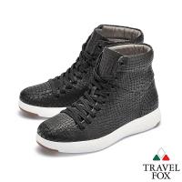 TRAVEL FOX(女) 輕雲系列 高筒超軟牛皮輕量時尚運動鞋 - 堅持黑