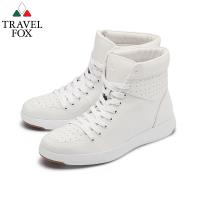 TRAVEL FOX(男) 輕雲系列 高筒超軟牛皮輕量時尚運動鞋 - 純粹白