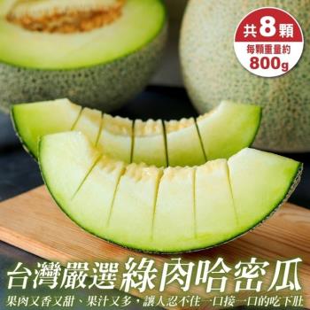 果物樂園-台灣嚴選頂級綠肉哈密瓜(約800g/顆)x8顆
