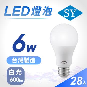 【SY 聲億】6W 高效能廣角LED燈泡 白光(28入)