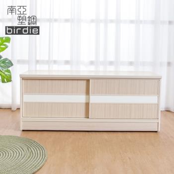 Birdie南亞塑鋼-4尺拉門/推門塑鋼坐式鞋櫃/穿鞋椅(白橡色+白色)