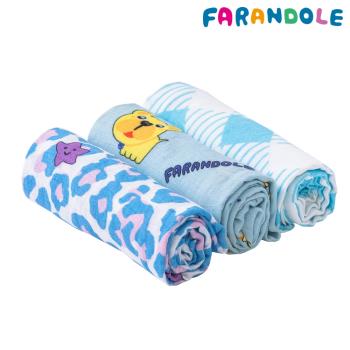 FARANDOLE - 無棉絮極柔軟雙層竹纖維包巾-三件禮盒組(莫蘭迪幸運豹+藍底法鬥+藍色格紋)