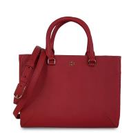 TORY BURCH 十字紋皮革素面金屬LOGO手提/斜背殺手包-暗紅色
