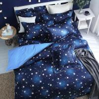 艾莉絲-貝倫 閃耀星空(5x6.2呎)六件式雙人(100%純棉)鋪棉床罩組-藍色