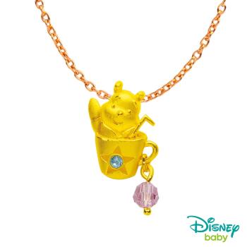 Disney迪士尼系列金飾 黃金/水晶墜子-笑嘻嘻維尼款 送項鍊