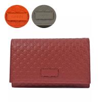 GUCCI 449396 經典小雙G LOGO皮革壓紋扣式長夾.3色可選(紅/灰/橘)