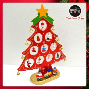 摩達客-繽紛耶誕創意DIY小吊飾木質聖誕樹組（紅色款）-聖誕禮物擺飾