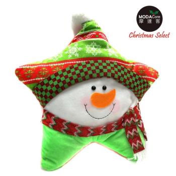 摩達客-超萌聖誕快樂五角星抱枕靠枕-圍巾雪人