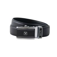 Valentino Rudy黑面雙線條LOGO印圖紳士自動扣牛皮皮帶-ZV6919