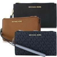 MICHAEL KORS 金/銀字LOGO防刮牛皮手掛式手機中夾(多色選)