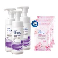 VIGILL 婦潔-加強乳酸 私密柔淨慕絲3入組(120ml/3瓶/加贈生理潔舒巾X3)