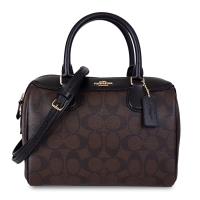 COACH 經典LOGO防刮皮革手提/斜背波士頓包-咖黑
