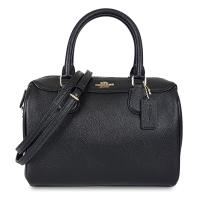 COACH 經典馬車防刮皮革手提/斜背波士頓包-經典黑