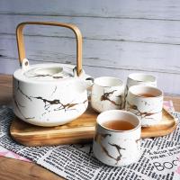 Homely Zakka 北歐時尚大理石陶瓷茶壺附杯托盤套組(白色)
