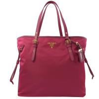 PRADA 1BG997 浮雕LOGO尼龍帆布束口托特購物包.桃紅