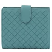 BOTTEGA VENETA 121059 編織小羊皮扣式中夾.藍綠