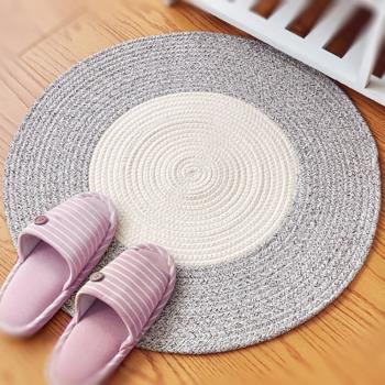 收納職人 日系慢活厚棉線編織小地毯(淺棕+白色拼接)