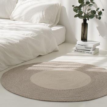 收納職人 日系慢活厚棉線編織大地毯(淺棕+白色拼接)
