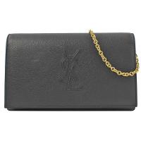 YSL 559075 車縫LOGO長夾式三用金鍊晚宴包.黑