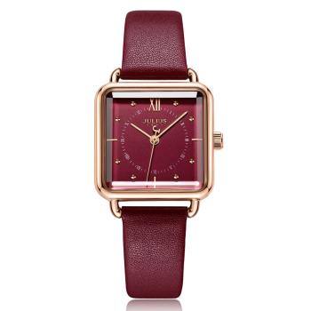 JULIUS聚利時 羅馬紀事方形皮革錶帶腕錶-五色/26mm