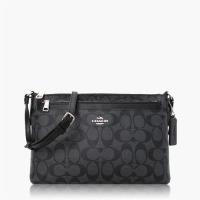 COACH 經典 PVC / 可拆式拉鏈手拿 / 斜背包_黑灰