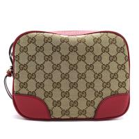 【GUCCI】經典緹花布 DISCO 牛皮飾邊雙G吊飾斜背包 (紅)