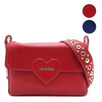 【MOSCHINO】LOVE MOSCHINO系列 經典愛心LOGO鉚釘裝飾 掀蓋 手提/斜背 二用包 (藍/紅)
