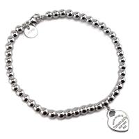 TIFFANY 銀色心牌墜飾925純銀圓珠手鍊