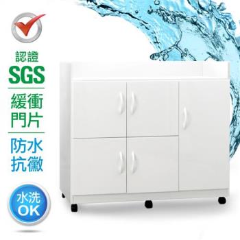 IHouse-SGS 防潮抗蟲蛀緩衝塑鋼二層三開門置物碗盤櫃(寬95深41.5高88CM)