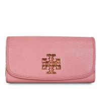 Tory Burch 精緻立體Logo翻扣式真皮柔軟長夾-粉