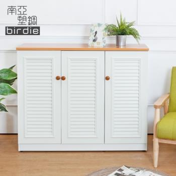 Birdie南亞塑鋼-4尺三門塑鋼百葉鞋櫃(原木色+白色)