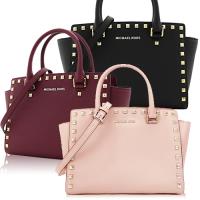 MICHAEL KORS 經典SELMA鉚釘防刮牛皮手提/斜背兩用包(多色選)
