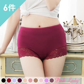Pink Lady 台灣製絲滑蕾絲竹碳纖維中高腰內褲 6件組(601)