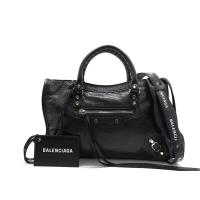 【BALENCIAGA】經典 City S 銀釦背帶塗鴉機車包 (431621-黑)