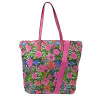 PRADA 1BG189 三角LOGO 花卉尼龍帆布兩用購物包.桃