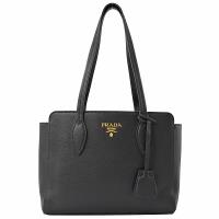 PRADA 1BG112 經典浮雕LOGO荔枝牛皮肩背托特包.黑色