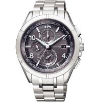 CITIZEN星辰 鈦曜黑 光動能萬年曆計時電波錶(黑X銀/41.5mm) AT8160-55H