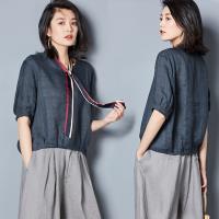 OUBOGJ 歐帛-涼感舒爽苧麻五分袖上衣襯衫 L-XL
