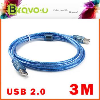 Bravo-u USB 2.0 傳真機印表機連接線-A公對B公(透藍3米) 2入