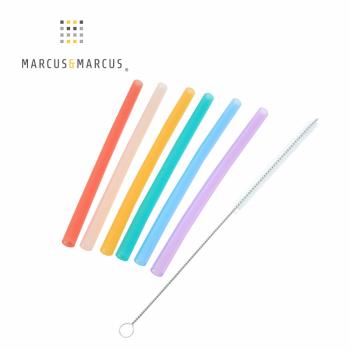【MARCUS&MARCUS】動物樂園果凍矽膠吸管7件組(附清潔刷)