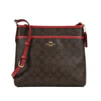 COACH 防水PVC LOGO 小型拉鍊斜背包(咖啡/紅)