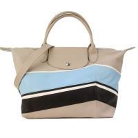 LONGCHAMP LE PLIAGE CUIR系列小羊皮短把折疊水餃包(小/灰藍黑)