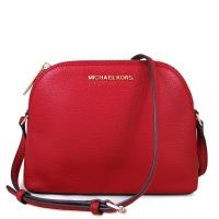 MICHAEL KORS ADELE 金字LOGO荔枝紋全皮革貝殼斜背包(辣椒紅色/中)