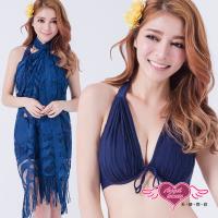 天使霓裳 泳衣 典雅夜色 三件式鋼圈比基尼泳裝(深藍M~XL) YPD8350