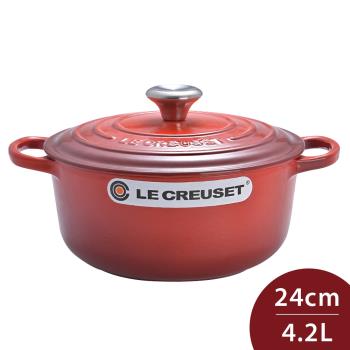 Le Creuset 琺瑯鑄鐵典藏圓鍋 24cm 4.2L 櫻桃紅 法國製